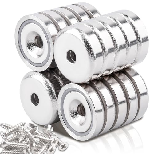Neodym Magnete Extra Stark, 20Stück 20mm 10KG Kraft Scheiben Magnete mit Kapsel, Magnete Stark Topfmagnet mit Loch, Senkkopf-Topfmagnet mit Schrauben und Stahlkissen für Küchen