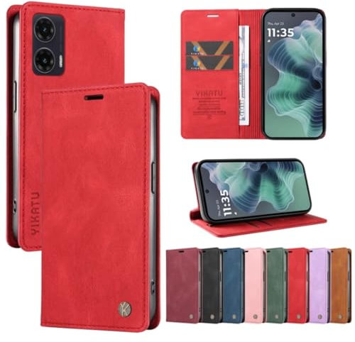 Beajew kompatibel mit Sony Xperia 5 V Hülle [Mit 2 Stück Panzer Schutz Glas] Premium Leder Stoßfest Schutzhülle Kartenfach Klapphülle Handyhülle für Sony Xperia 5 V, Rot