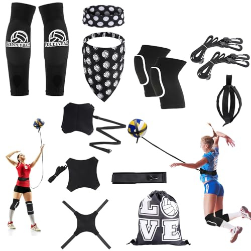 Hoemwarm Volleyball-Trainingsausrüstung, Hilfsset, elastischer Volleyball-Trainingsgürtel, Handschlaufen, Knieschützer, Armabdeckungen, Kopfgurt, Rucksäcke, tolles Volleyball-Geschenk für Anfänger,