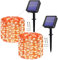 Augone Solar String Lights Outdoor, 2 Pack 120LED Solar Garden Lights Waterproof, 12M/39Ft 8 Modes Copper Wire Fairy Lights for Tree, Patio, Yard, Wedding, Christmas Decorations (Orange)