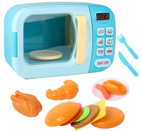 BSTCAR Giocattolo per Forno a Microonde per Bambini con Suono, Giocattolo Realistico per Forno a Microonde Elettrico Fai Finta di Giocare a Giochi di Ruolo in Cucina per Ragazze e Ragazzi (Blu)
