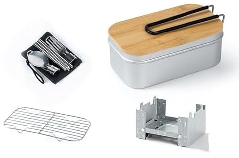 AsCoRP Aluminum Lunch Box 4 Pieces Set, Portable Bento Box, Suitable For Outdoor Barbecues, Camping, And Cycling (4PCS/SET)