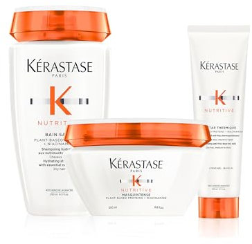 KÉRASTASE Nutritive - Routine Pour Cheveux Secs À Très Secs Moyens à Épais - Nourrit, Hydrate & Protège - Niacinamide & Protéines Végétales - Shampoing + Masque Cheveux + Protecteur Thermique