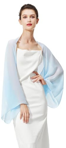 BEAUTELICATE Chiffon Schal Stola Damen Festlich Elegante Schultertuch Bolero Shrug mit Ärmel für Abendkleider Brautkleider Sommer Hochzeit (Eisblau, Einheitsgröße)