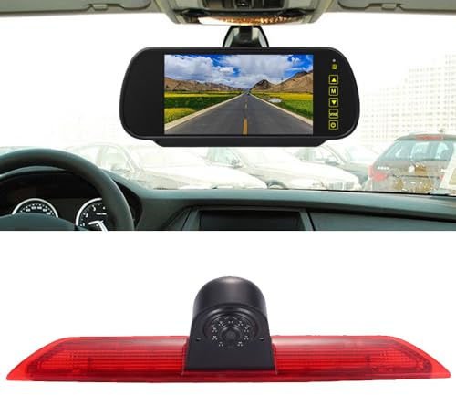 HD Brake Light Reversing Camera with 7 Inch Rear View Mirror Monitor, Waterproof Night Vision Rear View Camera Replacement for Ford Transit Tourneo Custom Jumbo Box V363 F150 F250 F350 V636 MK8 2012