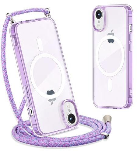 Yoedge Magnétique Coque pour iPhone XR avec Cordon de Collier 6,1, Étui Compatible avec MagSafe, Ultra Mince Transparent Silicone Antichoc Housse avec Réglable Lanyard Necklace Case, Violet