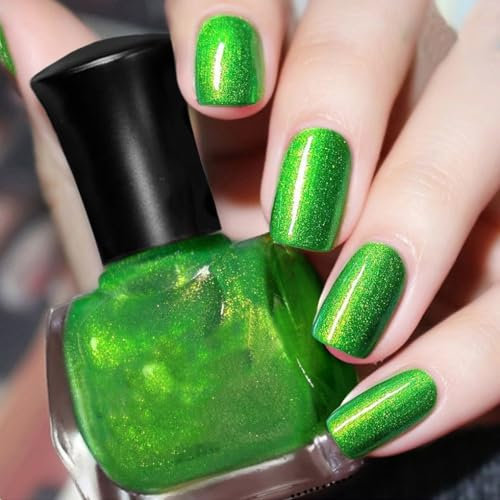Pearl Glitter Nail Polish - glitter Nail Varnish, Green glitter nail polish for Women & Girls, Quick Dry&Long Lasting Nail No Need Cure nail Paint for DIY Nail Art Home Manicure(16#grass green)