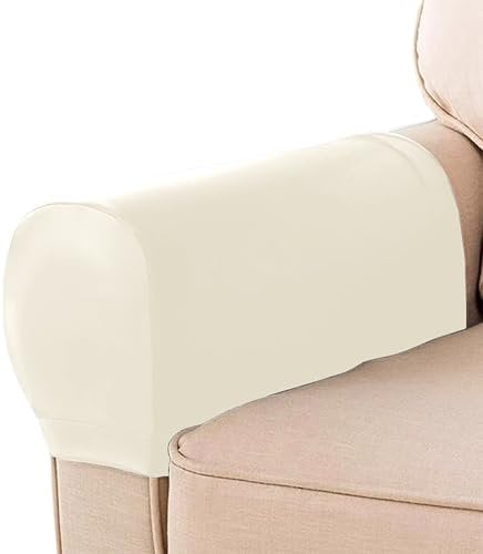 XXIUDEE Sesselschoner, Sofa-Armlehnenbezüge, Set mit 2/4/6, wasserdichte Leder-Stuhlarmkappen, Möbelschoner, Schonbezüge für Sofas, Büro, Zuhause (4 Stück, Beige)