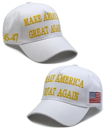 DKXZWL MAGA Hat Trump Hat 2024 Embroidered Make America Great Again Slogan with USA Flag Cap Trump Merchandise for Women Men, Trump Hat-45 47-white, Einheitsgröße