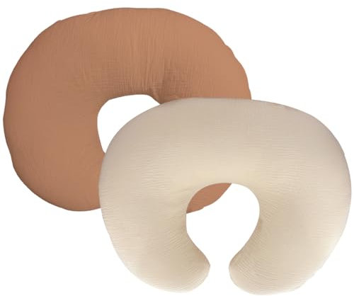 Nursing Pillow Cover,Muslin Cotton,Removable Cover for Breastfeeding Pillows, 2-Pack Pillow Covers,Ultra-Soft Baby Nursing Pillow, Fits Newborn Feeding Pillow 22.5IN*18IN (Rust & Cream-Coloured)