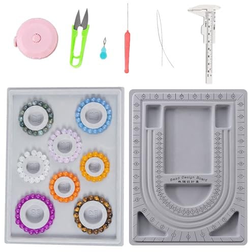 2 Pack Bead Design Board Set with Tool Kit - Bracelet and Necklace Bead Boards for Jewellery Making,13-20 CM Bracelet Slots, DIY Bead Tray with Measuring Tape, Beading Wire, Scissors, Jewelry Tools