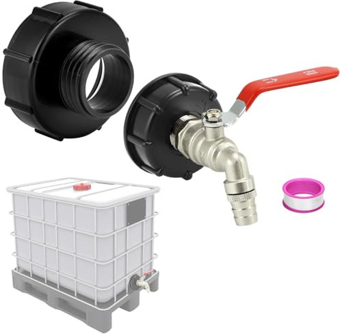 QWORK® Tank Auslaufhahn & Adapter für IBC Container – 3/4 Schlauchanschluss, S100x8/S60X6 Grobgewinde,Messing & PP-Kunststoff