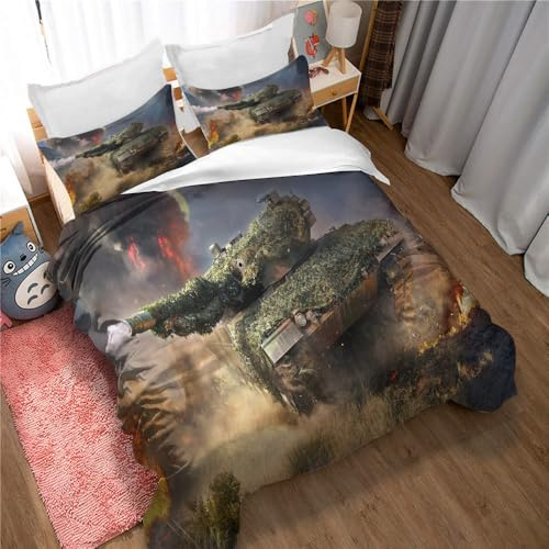Ste-X Bettbezug-Set, 3-teilig, War Thunder-Bettwäscheset, Weiche Mikrofaser, Pflegeleichter Bettbezug Mit 2 Kissenbezügen Für Teenager, Mädchen Und Kinder (135x200cm,War Thunder 05)