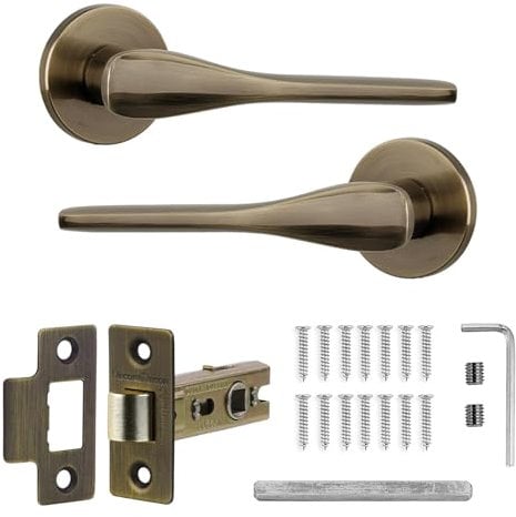 Decoranddecor Verita Antique Brass Internal Door Handles – Aluminium Handle Sets with Tubular Mortice Latch – Elegant and Durable Design for Wooden Interior Doors in Homes and Offices