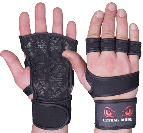 LETHAL MODE Gym Gloves for Men & Women – Weight Lifting, CrossFit, Workout & Cycling Gloves Long Wrist Wrap – Fingerless Grip Gloves Enhanced Performance and Hand Protection