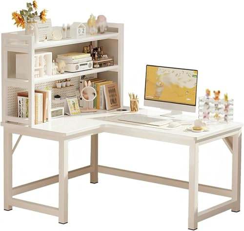 L-Shaped Computer Desk with Hutch and Shelf for Home Office, Bedroom or Writing Desk (Left)