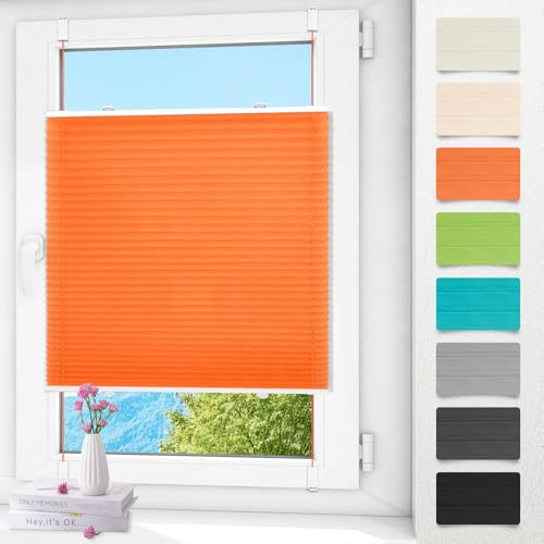 Plissee ohne Bohren klemmfix Orange 50x130cm Plisseerollo mit Klemmträger Blickdicht easyfix Jalousie Rollo für Fenster und Tür
