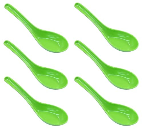 Cjueiom 6Pcs Rice Spoons, Chinese Soup Spoons for Ramen, Wonton & Noodle Dishes, Asian Plain Style, Green