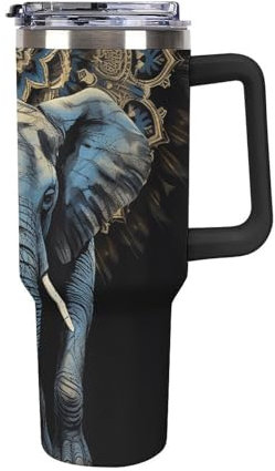 40oz Stainless Steel Thermal Cup With Handle Two Elephants on Black Background Two Elephants Stainless Steel Water Bottle Heat Resistant Leak-proof Suitable for Car Cup Holders