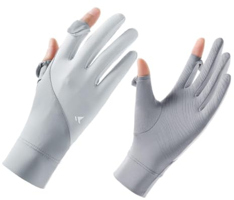 Guanti con protezione solare UV, da donna, in seta di ghiaccio, antiscivolo, per viaggi, golf, corsa (grigio, taglia unica)
