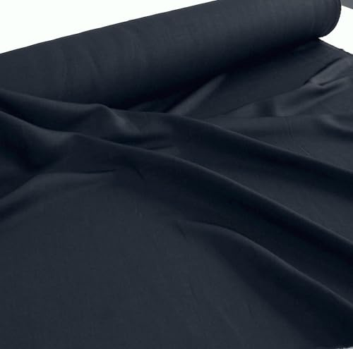 TOLKO querelastischer Baumwollstoff Meterware für Hose Jacke Rock Kleid 145cm breit | Baumwolle Meterware Dekostoff Stoffe zum Nähen (Schwarz Blau)