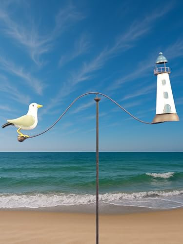 POMMERNTRAUM ® | maritimes Windspiel Nautic Maritime Gartendekoration Gartenpendel Gartenstecker nautisch Unruhe (Möwe + Leuchtturm)