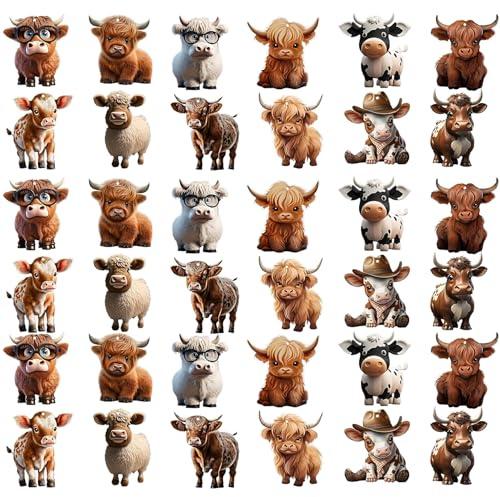 NAUZE 36Pieces Cattle Decorative Hanging Ornament Cow Cute Cartoon Wooden Animal Themed Christmas Decorations Farmhouse Themed Hanging Xmas Decors for Xmas Tree