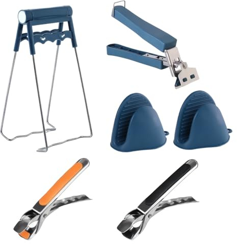 6 Piezas Pinzas air Fryer Juego, Elevador de Platos + Pinza para Recipientes + Guantes Anti-escaldaduras, Antideslizantes, Levanta Recipientes y Platos Calientes en Diferentes Ángulos (azul)