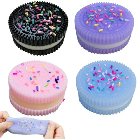 WIKIMO 4 Stück Taba Squishy Squeeze Toy, Squishy Anti Biscuit Stress Relief Toy, Keks Stressabbauspielzeug Squishy Spielzeug für Stressabbau (mit bunten Bonbons)