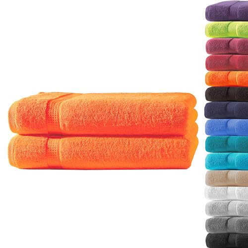Generisch Premium Qualität Frottier Towel | 500g/m² | Oeko-TEX® Standard 100 | 100% Baumwolle | (Orange, 2X Duschtuch | 70 x 140 cm)