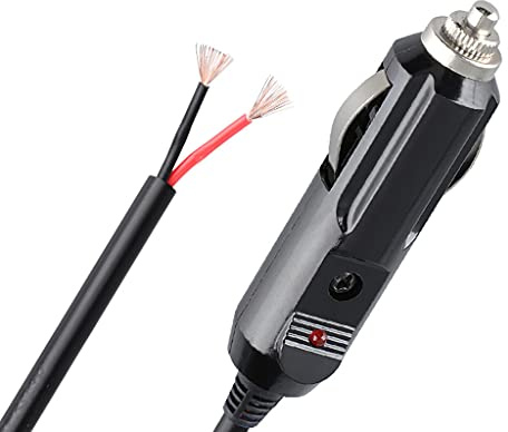 Qcbuegof Male Plug Cigarette Lighter Outlet + Eyelet Terminal Spring Power Supply Cord 12V 18AWG Cable Fused DC 12 24 V Eyelet Terminal Spring Supply Cord for Car
