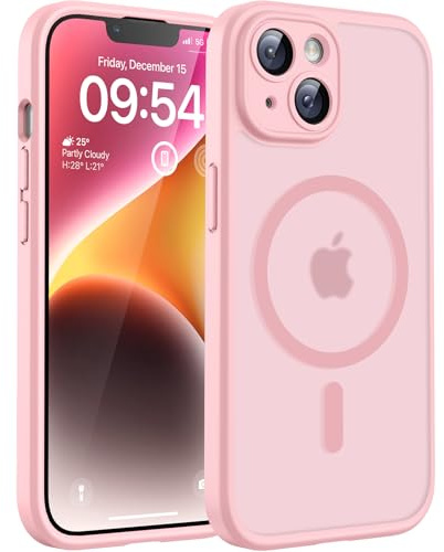 TOCOL for iPhone 14 Case, Fit for MagSafe, Upgraded Full Camera Protection, 14FT Military Grade Drop Tested Shockproof Magnetic Slim Translucent Matte Back Phone Cover (Light Pink)