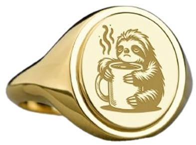 LKBEADS Faultier-Kaffee aus 925er Sterlingsilber | Vergoldeter Ring | Ovale Form, 15 x 13 mm, Siegelring | Bandgröße US 5–12,5, Avelaibal | LKDR_0507