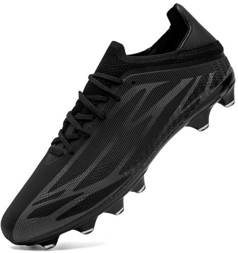 ASOCO DREAM Football Boots Men's Astro Turf Trainers Outdoor Football Cleats Professional Athletics Sneakers Teens Training Soccer Shoes,Black Grey,8 UK