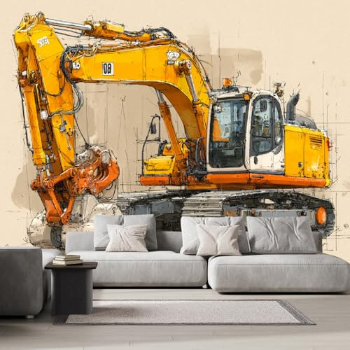 3D Fototapete Bagger 350x256 cm Vlies Tapete Ingenieurfahrzeug Wohnzimmer Moderne Vliestapete XXL Wandtapete Fototapeten Bildtapete Wand Dekoration