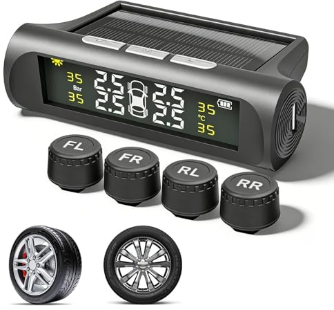 PORFOYO TPMS Système de contrôle de la pression des pneus - Système de surveillance de la pression des pneus - Matériau ABS - Affichage numérique - Kit de capteur de pression des pneus pour voitures