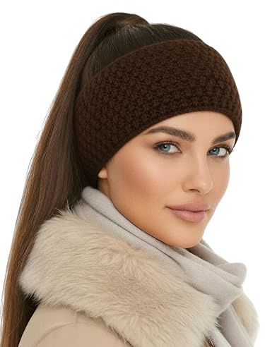 Baesics Stirnband Damen Braun - Winter Ohrenwärmer warm Waffelmuster | Mit weichem Fleece-Innenfutter, dehnbar, 48-58 cm, Unisex für Damen und Herren. Feines Waffelmuster für Sport und Alltag