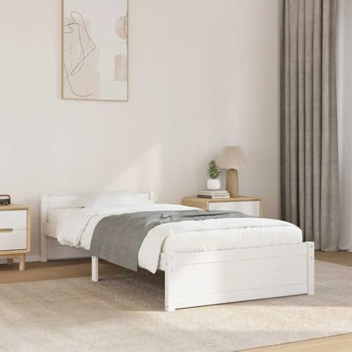 Owoxanthellate Holzbett 90x190 Weiß aus Massivholz mit Kopfteil Modernes Schlafsofa für kleine Schlafzimmer Gästezimmer Kinderzimmer