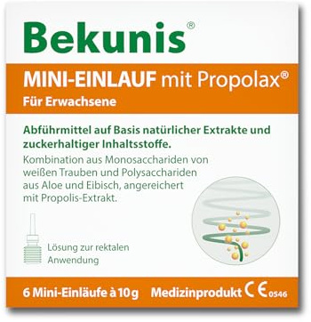 Bekunis Mini-Einlauf mit Propolax - Das natürliche Klistier | 6 Stück | Aus Trauben-, Eibisch-, Malven- & Aloe-Extrakt | Löst die Verstopfung zuverlässig in 10–30 Minuten | pflegt Darmschleimhaut