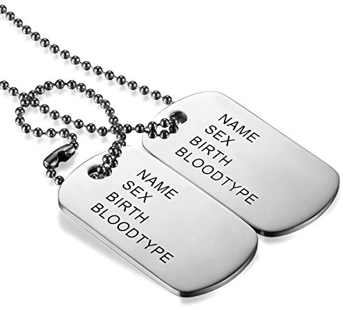 JewelryWe Dog Tag Halskette Herren: Silber Edelstahl 2 Doppelseitig Militärischen Erkennungsmarken Hundemarke Anhänger mit 72cm Kette Kugelkette Militär Armee Stil Schmuck Geschenk für Männer