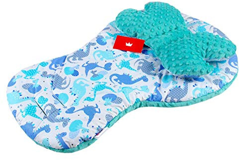 BABYLUX Kinderwagen SITZAUFLAGE Kissen Gurtschoner f. Buggy Autoschale Einlage (1. Minze + Dino, 2 Tlg Sitzauflage + Kissen)