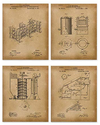 H+CO Inspired Whiskey-Patent-Wandkunst-Dekor, Set mit 4 Vintage-Drucken, ideal für Zuhause, Büro, Bar oder Männerhöhle, für Whisky-Liebhaber, 20,3 x 25,4 cm