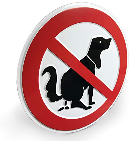 Betriebsausstattung24 Verbotsschild „Hier ist kein Hundeklo“ - Hundetoilette - Hinweisschild - Wetterfeste - Aluminium Geprägt - Farbe: Weißes Schild mit rotem Verbotszeichen - Größe: Ø 10,0 cm