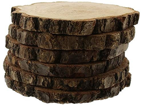 RiloStore 6 Stück Holzscheibe Eiche Unterlage Untersetzer Hochzeitsdeko Naturdeko Vintage Holzscheiben 10cm