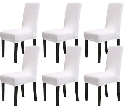Chickw1 Stuhlhussen 6er Set Samt Stuhlhussen für Schwingstühle, Esszimmerstühle Hussen Für Hochzeit, Hotel, Küche, Bankett, Partys Stretch Stuhlhussen (6er,Weiß)