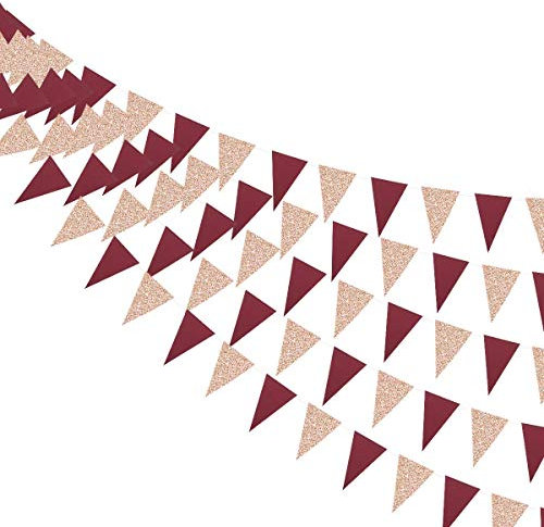 Pink Blume 40 Ft Dekorationen Bordeaux Rot Banner Papier Doppelseitig Champagner Goldflagge Zigolo Wimpel für Geburtstag Party