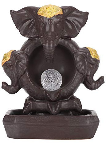Brûleur d'encens à Reflux, Porte encens en Forme d'éléphant en céramique avec encensoir décoratif en Forme de Boule de Cristal LED