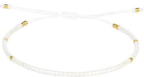 KELITCH Miyuki Perlen Freundschaftsbänder Dünne Seil Armbänder Frauen Handgefertigte Wickelarmbänder Schmuck (Weiß 04S)