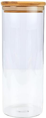 axentia Bocal de Conservation, Pot de Rangement des Aliments, Pot à Épices en Verre avec Couvercle en Bambou, env. 1800 ML, Transparent/Argenté