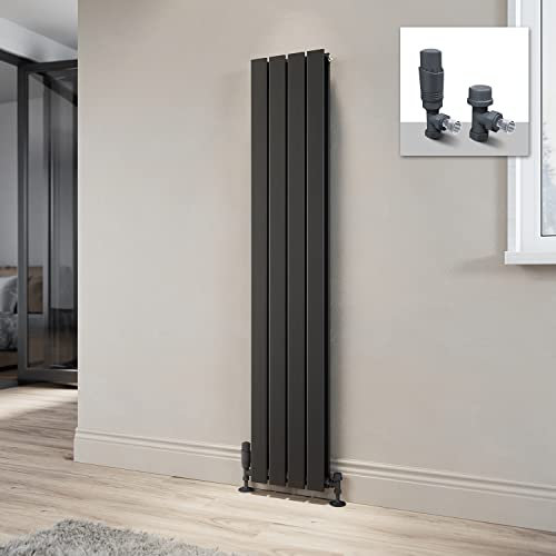 ELEGANT Modern Vertical Radiator Double Designer Heater Grey Tall Upright Radiators Wall Panel 1600 x 300 mm + Thermostatic Valves Set Anthracite
